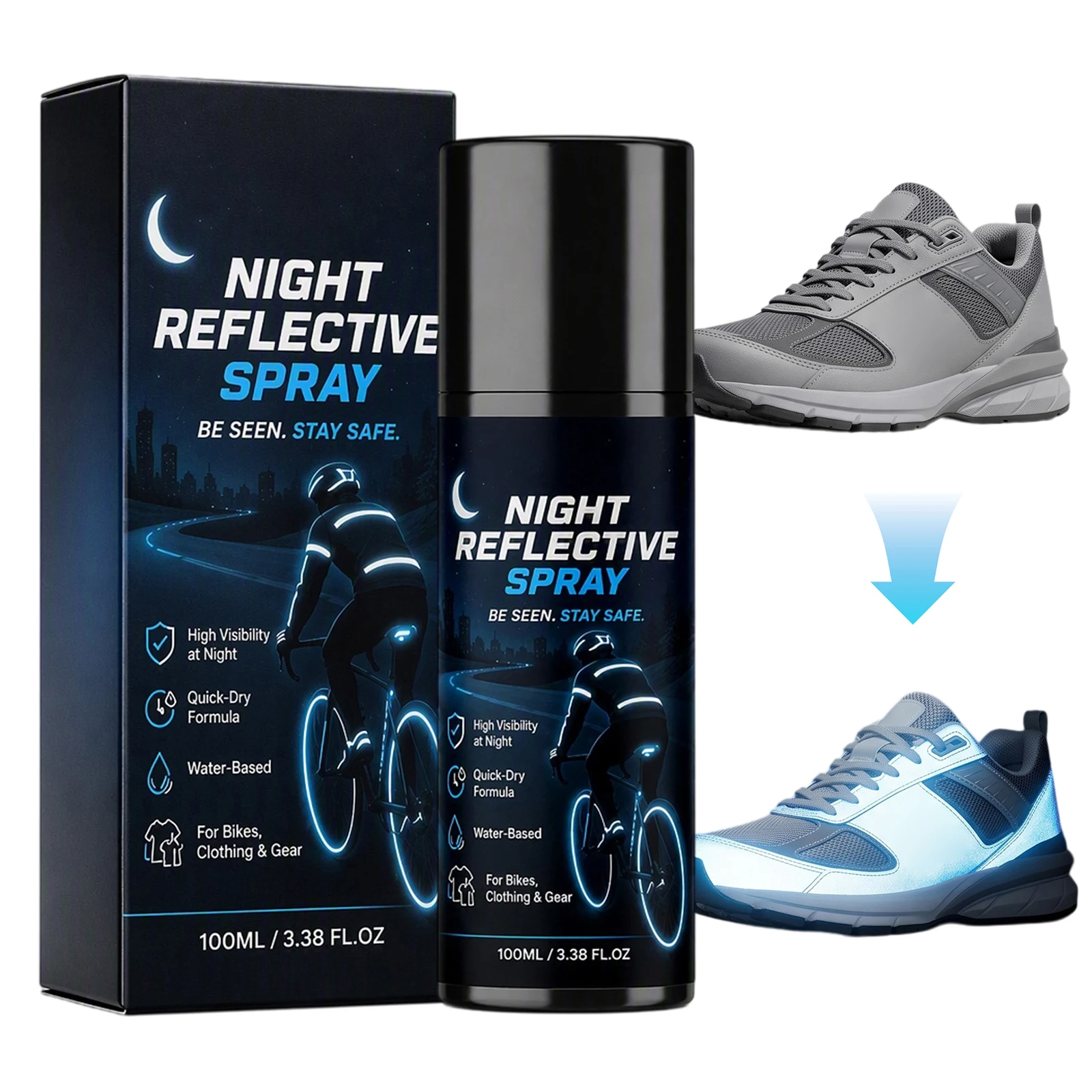 Weatherproof Reflective Paint Spray 100ml Clear Night Visibility Cycling Running Road Safety 360-Degree Coverage