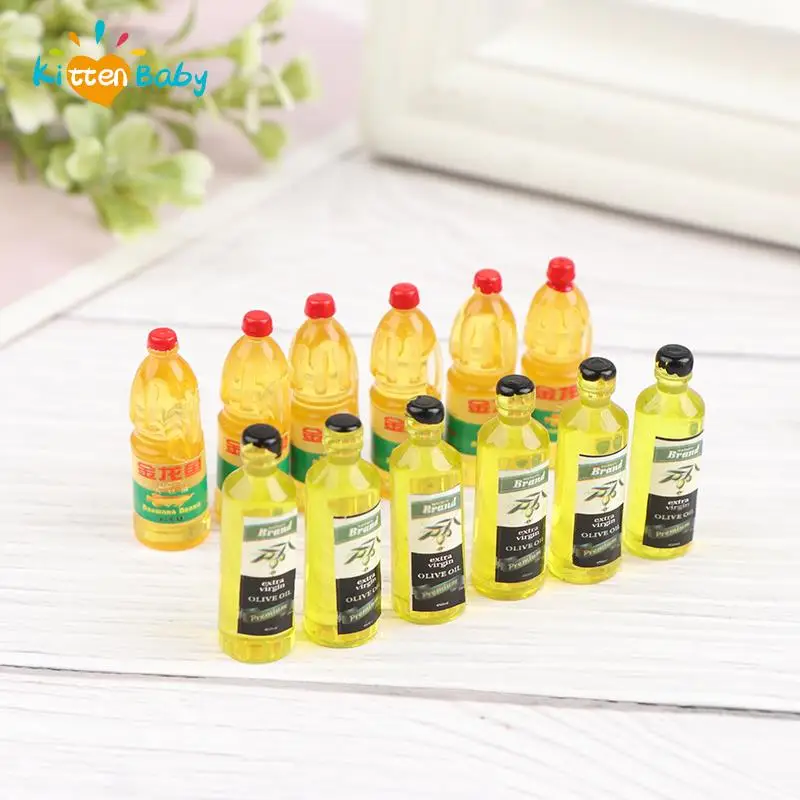 6Pcs/Lot Kawaii Resin Olive Oil Miniature Dollhouse Oil Bottle Mini Resin Cabochon DIY Simulation Food Doll House Decor