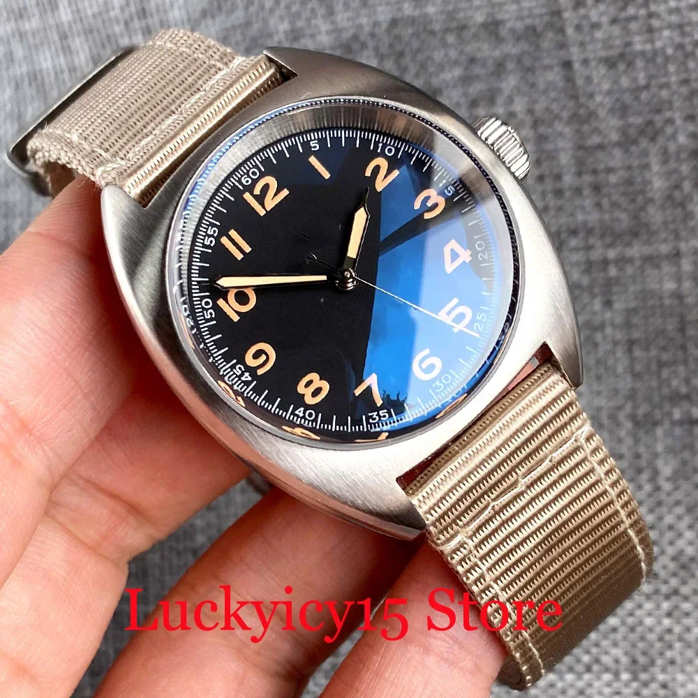 

Tandorio 36MM Military Watch 20ATM Black Dial With Arabic Numerals NH35A PTMovement Auto Men Double Dome AR Sapphire Glass Nylon