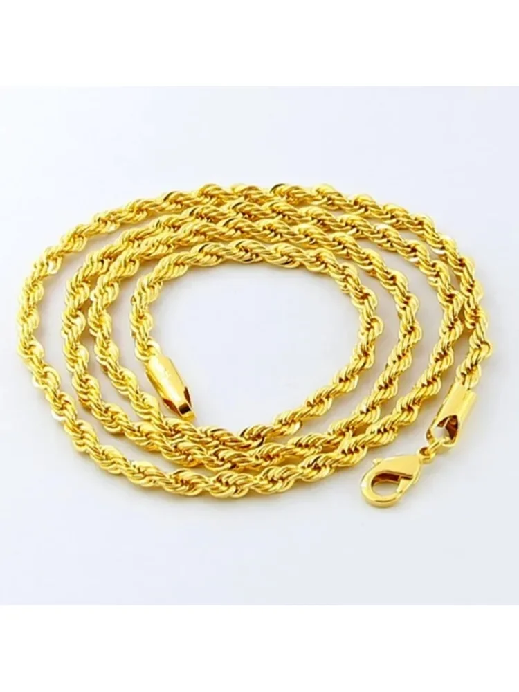 Collier en or 18 carats de haute qualité, noble, torsadé, 3 mm, torsadé, électroplaqué, pour homme et femme, bijoux de mariage, streetwear, cadeau de mode