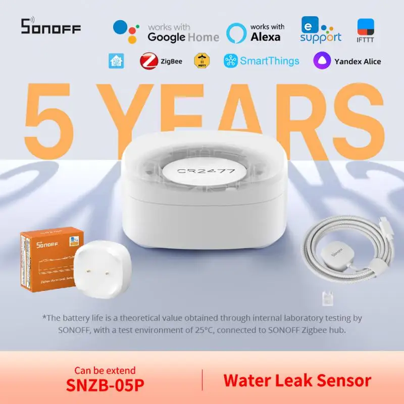 SONOFF SNZB-05P Zigbee Water Leak Sensor Detector Extension Cable Optional 5Years Lifetime IP67 Waterproof Via Alexa Google Home