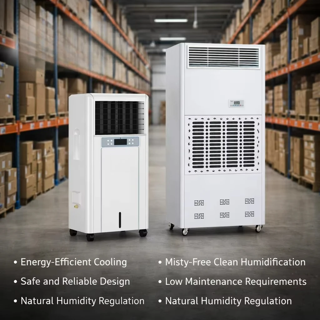 New Dual Function Industrial Wet Film Humidifier 12Kg/h Ventilation Large Space Electric with 40L Tank Gravity Drain
