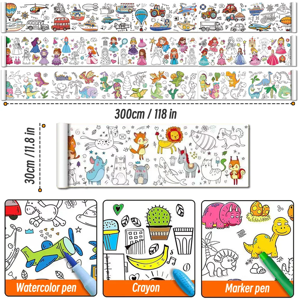 0.9/3M Space Food Animal Canvas Children's Drawing Roll DIY Coloring Paper Roll Color Filling Graffiti Paper-cut Painting School