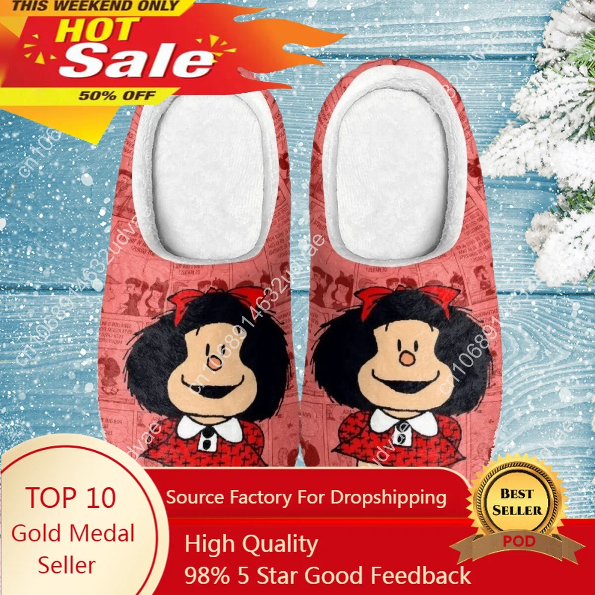 

Winter Warm Slippers Lovely Mafalda Anime Indoor Slipeprs Comfortable Home Floor Shoes Indoor Slides for Women Men