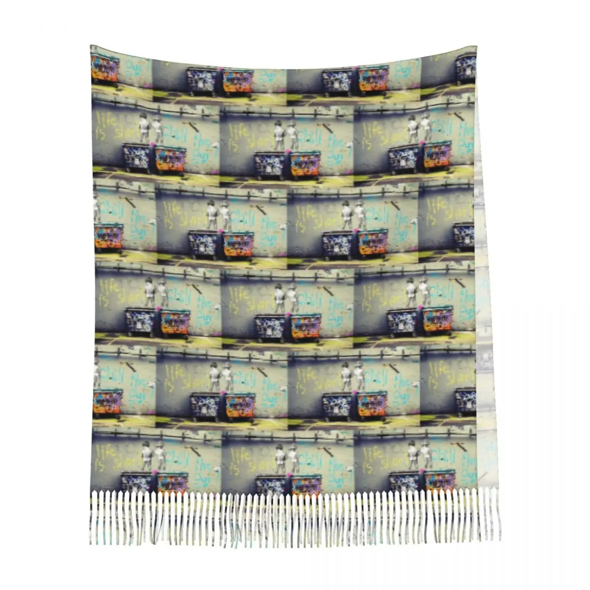 Syal Banksy Street Pop Art Chill The Duck Out dengan Rumbai, Syal Wanita Lembut dan Hangat, Selendang Besar untuk Musim Gugur dan Musim Dingin