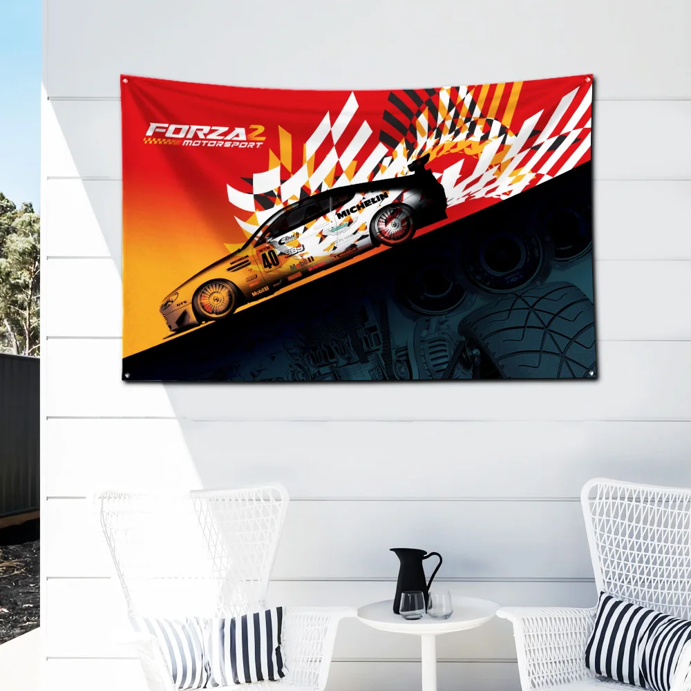 Forza Horizon Game Racing Sports Car Flag Polyester Digital Printing Banner For Garage Wall Out Door Decoration With Grommets