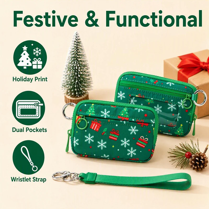 Christmas Waist Bag Casual Multi Pocket Zippered Storage Pouch Mini Card Holder Wrist Pouch Portable Coin Bank Card Storage Bag