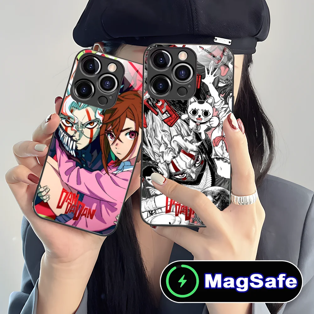 Dandadan Momo 전화 케이스 iPhone 16 15 14 13 12 11 Pro Max Plus Mini MagSafe 무선 충전 유리 커버 핸드폰