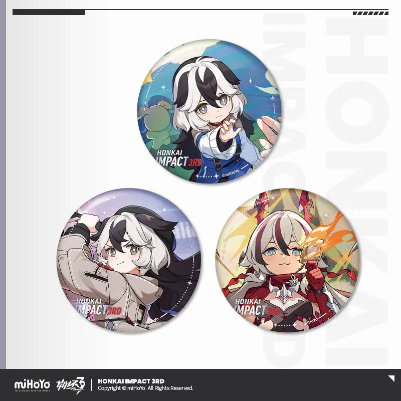 Official Honkai Impact 3rd The 2nd Saint's Trace Series 3pcs Badges Sets Tinplate Brooch Pin Elysia Cosplay Props Fan's Gifts