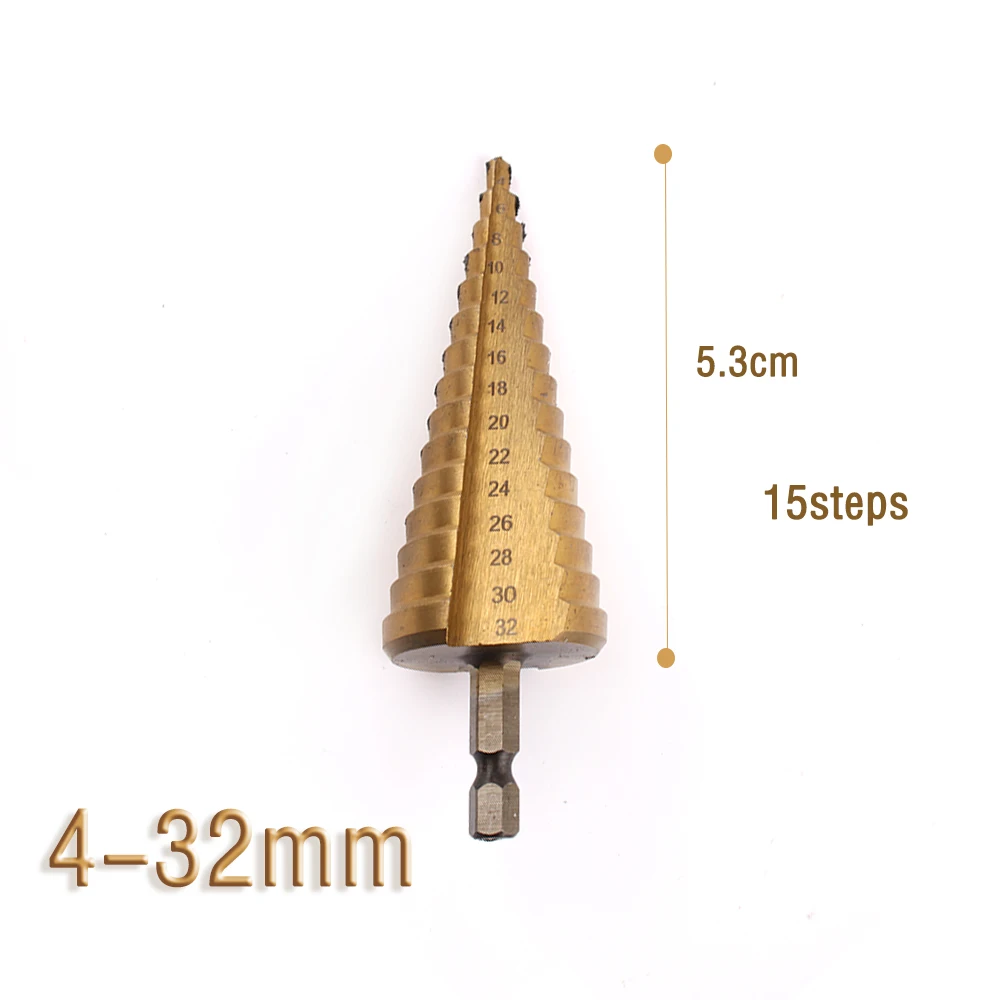 六角チタンステップコーンドリルビット穴カッター3-12 4-12 4-20 4-32ミリメートルhss 4241板金スチール木製金属ケース