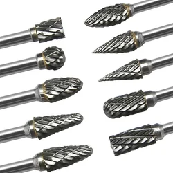 Double Cut Tungsten Solid Carbide Rotary Burrs Set 1/8 Inch Shank Twist- Drill Bit For Rotary Tools For Metalwork Woodworking