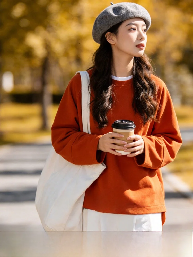 

Casual Style Long Sleeve Women's Sweatshirt Loose round Neck Overhead Slimming Top plus Size Spring Fashion by Wujiji