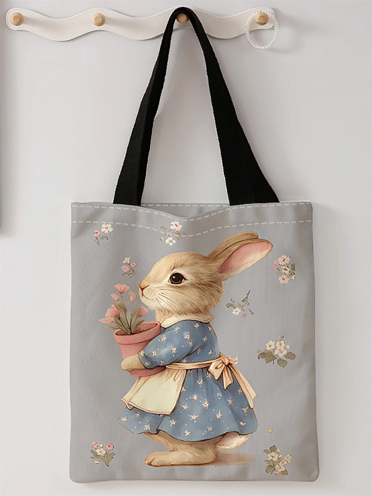 حقيبة يد كاجوال مطبوعة بنمط أرنب، حقيبة ظهر عصرية قابلة لإعادة الاستخدام، حقيبة يد متعددة الوظائف، حقيبة تسوق قماشية #1