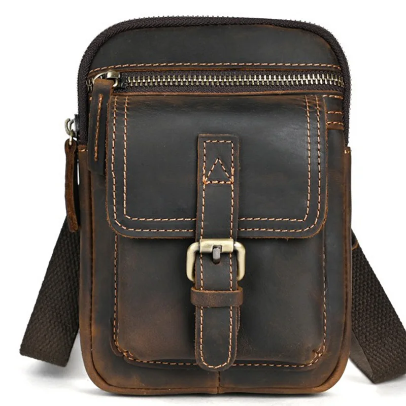 Chic Men Waist Packs Fashion Shoulder Wallets Genuine Cowhide Leather Purse High Quality Waist Pouch Phone Bags