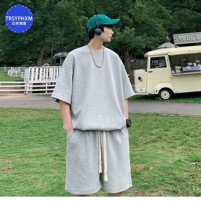 TRSYPHXM 2024.9.18 new Sports and leisure suit men's summer short sleeved shorts men's cool and handsome outfit set