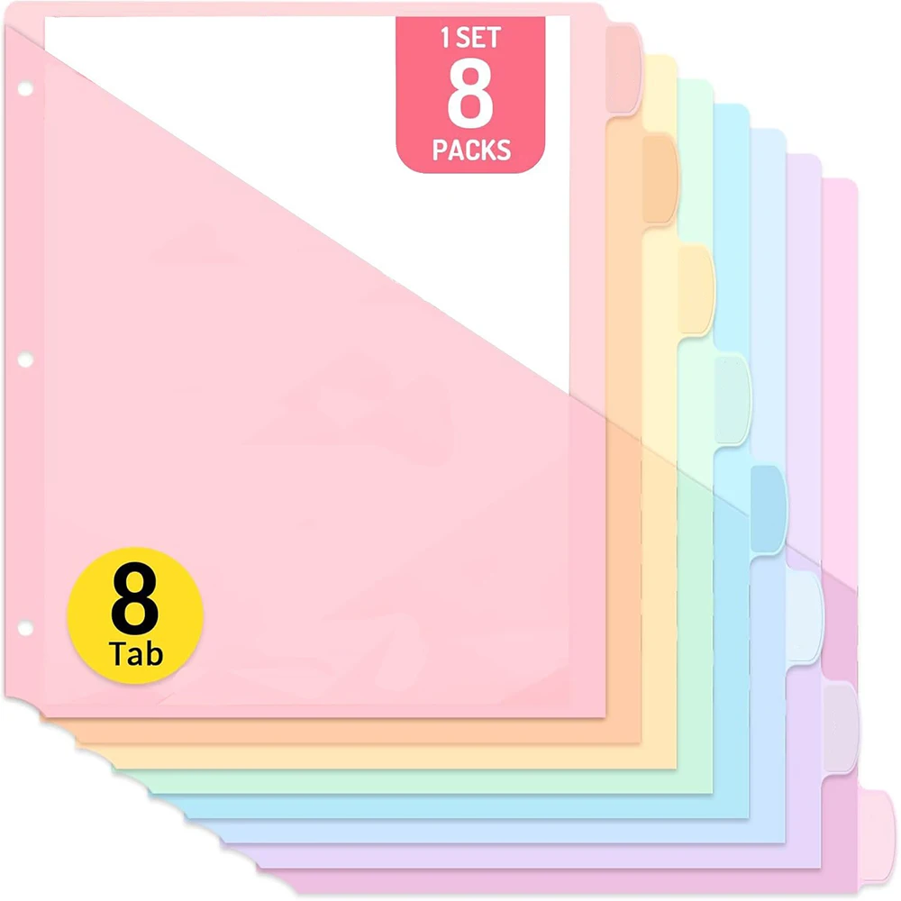 

8pcs Dividers for 3 Ring Binder Dividers with Pocket for US Letter Size Binder Dividers for Office School Home File Folders