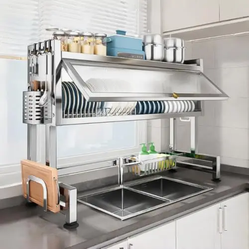 Large Dish Drying Rack with Flap Over-Sink Dish Drying Rack | Kitchen Sink Dish Storage Rack,Counter Organization