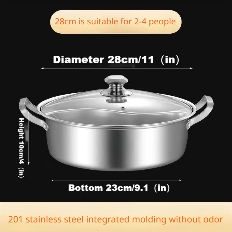 1pc Ramen Cooker Ramen Cooker Stainless Steel Pot With Divide Double Flavor Hot Pot Dual Handle Hotpot For Electric Induction