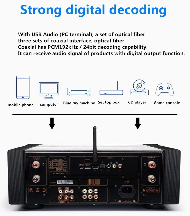 

Winner/Tiani AD-86D Hi-Fi Многофункциональный HIFI домашний суперкласс A Bluetooth усилитель высокой мощности