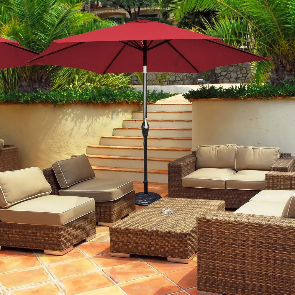 

9Ft Outdoor Market Patio Table Umbrella Push Button Tilt Crank Lift Burgundy Beige Tan Blue