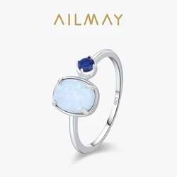 Ailmay 925 Sterling Silver Opal Oval Ring For Women Wedding Bands Fashion Valentine's Day Gift Jewelry