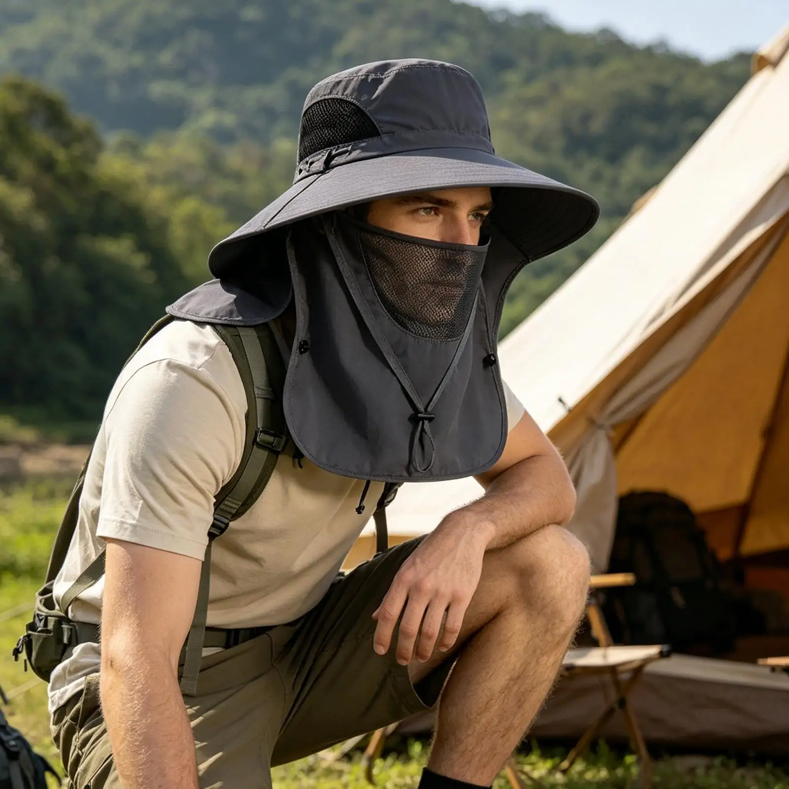 Summer Sun Hats UV Protection Outdoor Hunting Fishing Caps For Men Women Hiking Camping Visor Bucket Hat Neck Flap Fisherman Hat view 4