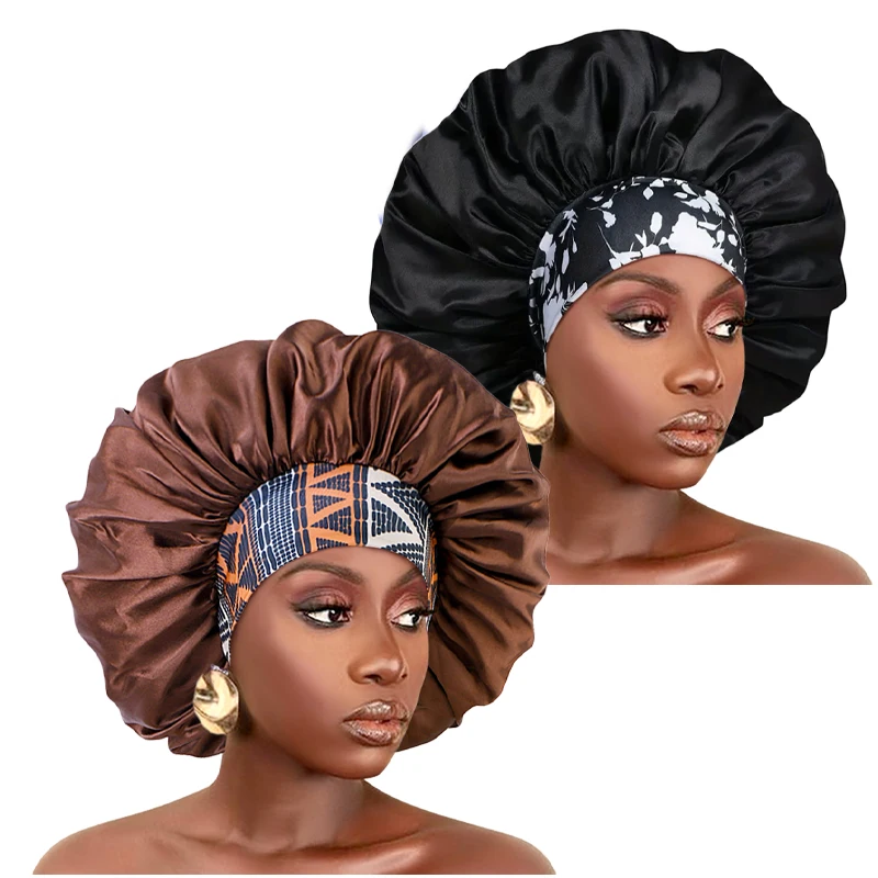Vrouwen Extra Grote Zijdeachtige Satijnen Haarmuts Dik Haar Slaapmuts Elastische Band Beanie Afrikaanse Headwrap Bloem Tulband Chemo Caps