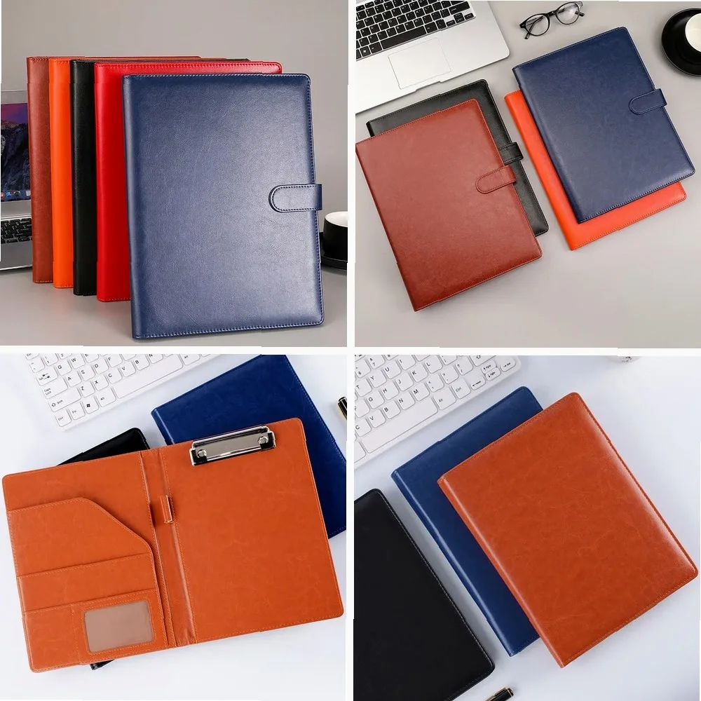 

A4 Leather Padfolio Portfolio File Folder Clipboard Document Holder Business Contract Paper Clamp Writing Pad for Office
