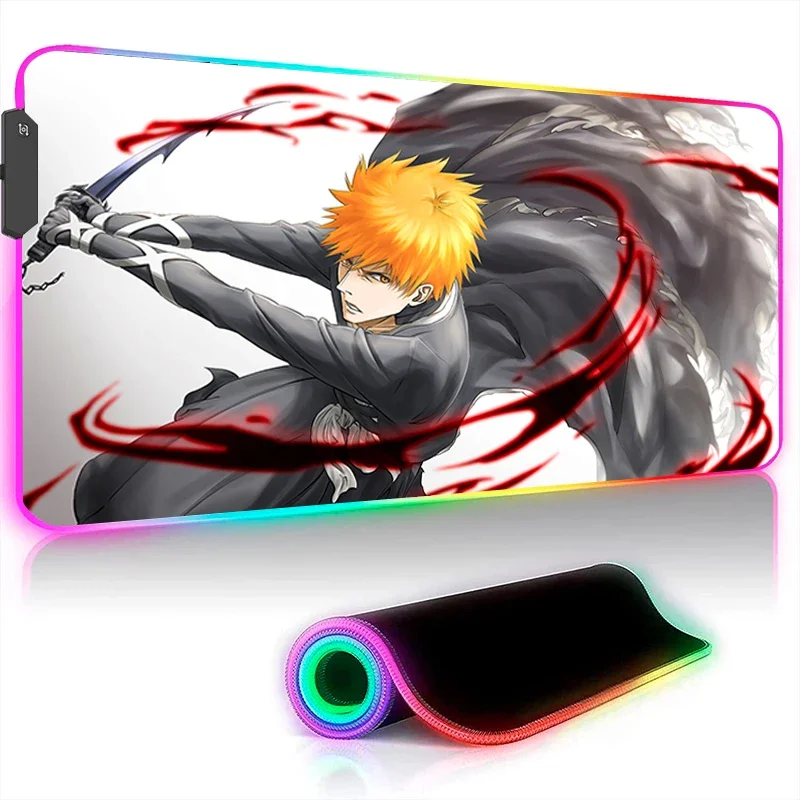 Anime Desk Mat Rgb Mouse Pad Led Bleach Office Accessories Gamer Mause Pc Extended Pads Mats Mousepad Xxl Desktop Carpet Gaming