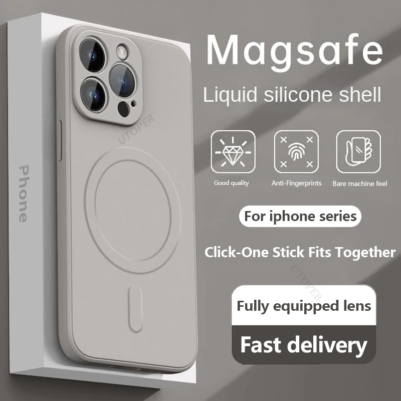 

New Senior Simple Liquid Silicone Rubber Case for iPhone 16 15 14 13 12 11 Pro Max Plus Fall Prevention Magsafe Magnetic Cover