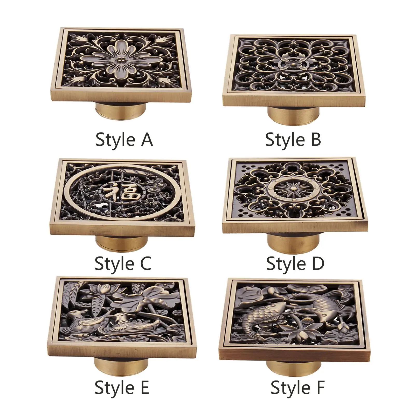 Antique Brass Shower Floor Drain 10x10cm Anti Overflow Drainer Cover for Shower Room