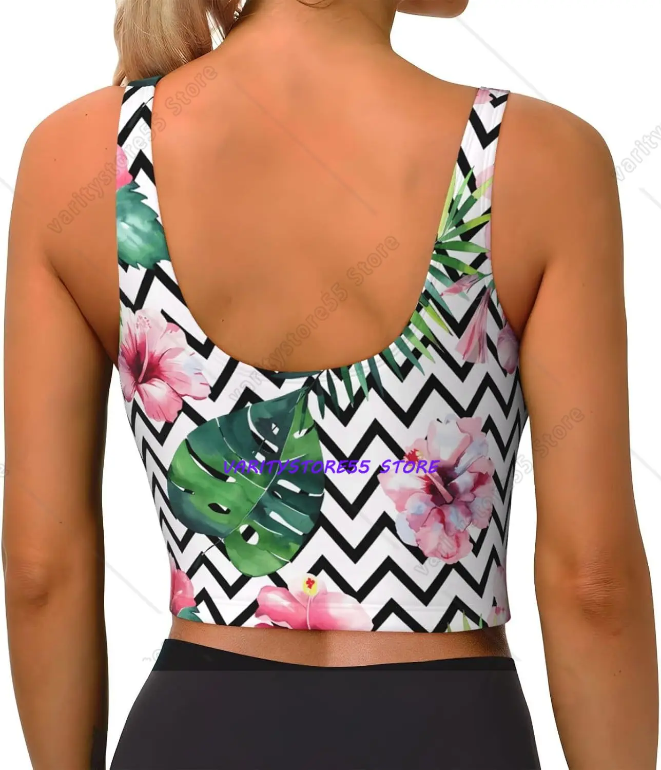 Summer Tropical Leaves and Flowers Women's Workout Tank Top Sports Bra Vest Underwear for Yoga Fitness Gym