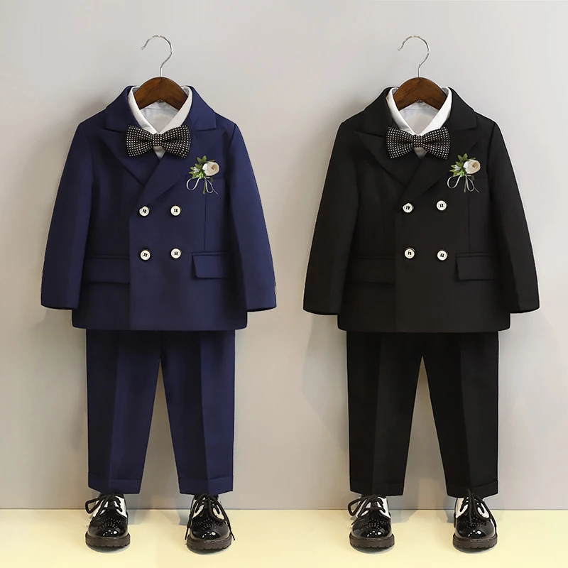 Boys Wedding Suits Fashion Double Breasted Black Formal Child Piano Performance Outfits 2-12 Y Toddler Birthday Party Blazer Set