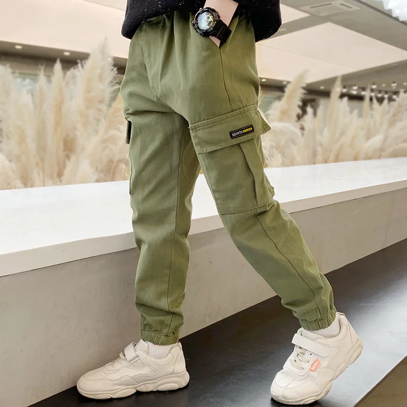 3-14 Years Teen Boys Spring Autumn Trousers Outdoor Handsome Slim Fit Casual Cargo Pants Children Sport Britches