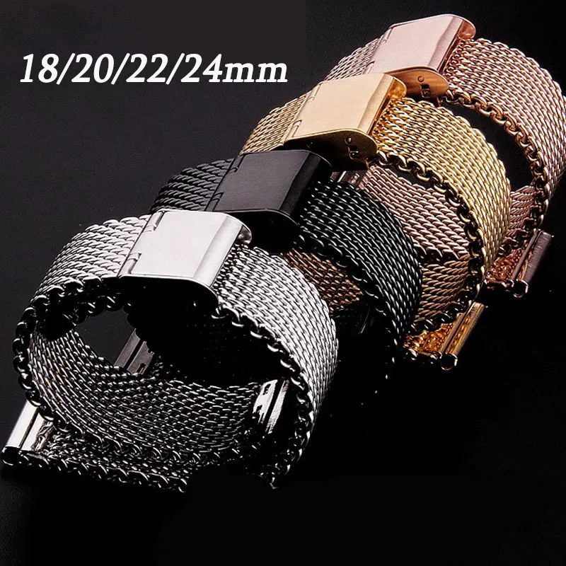 1.0 سلك غرامة شبكة حزام (استيك) ساعة الفولاذ المقاوم للصدأ حزام حزام ساعة اكسسوارات 18 مللي متر 20 مللي متر 22 مللي متر 24 مللي متر العالمي معصمه اكسسوارات