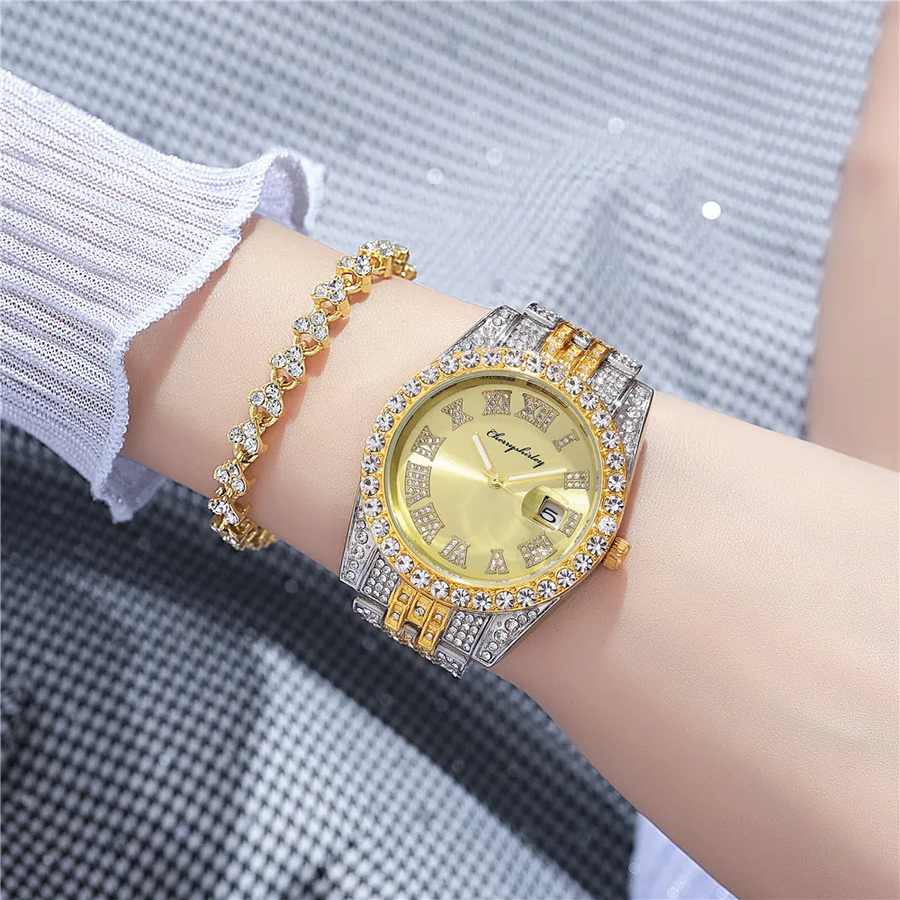 Full Iced Out Luxury Watch for Women Brand Diamond Mens Wristwatch Quartz Hip Hop Rapper Male Clock Gift for Couple Reloj
