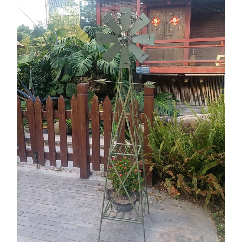 5 Feet Outdoor Windmill Weathervine Planter Stand Decorative Green/White Garden Ornament