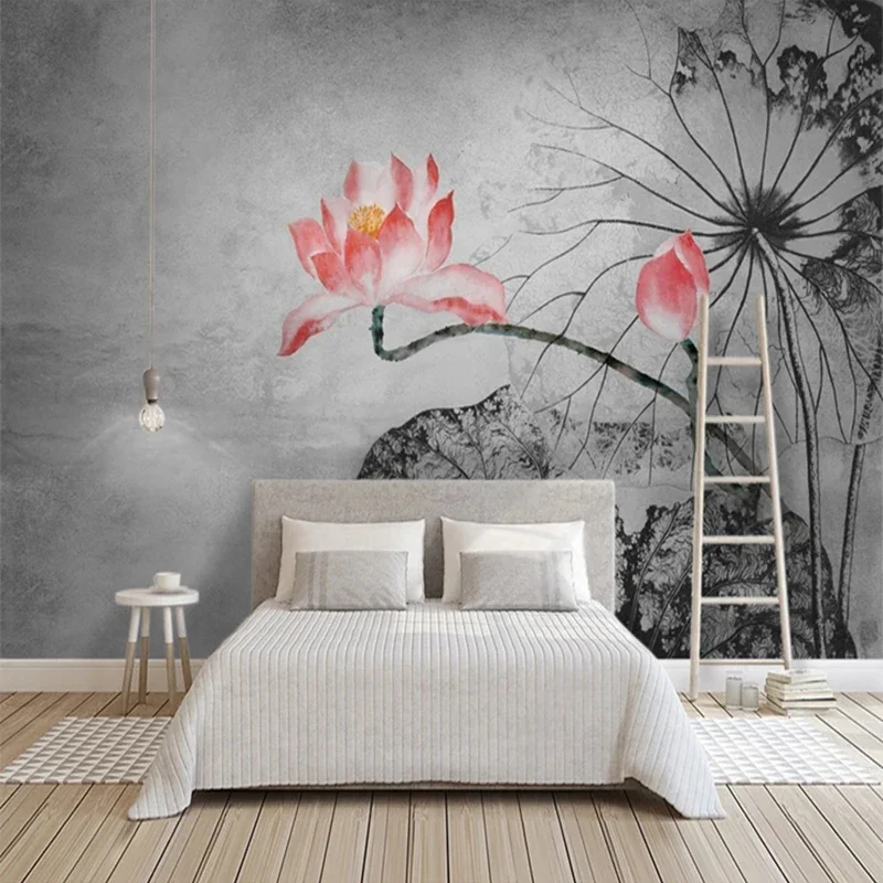Custom 3D Mural Chinese Style Abstract Ink Painting Lotus Flowers Wallpaper for Bedroom Living Room Background Wall Home Decor
