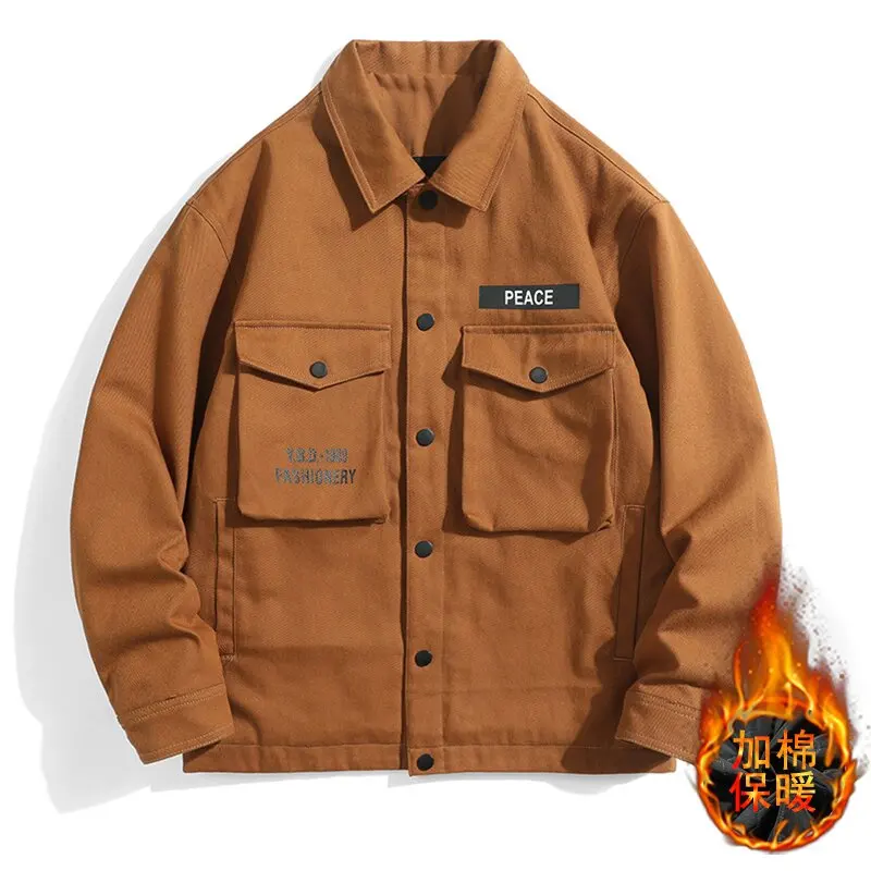 

New Winter Fashion Solid Color American Retro Cotton-Padded Thickened Warm Jacket Men's Loose Sports Large Size High-Grade Coat