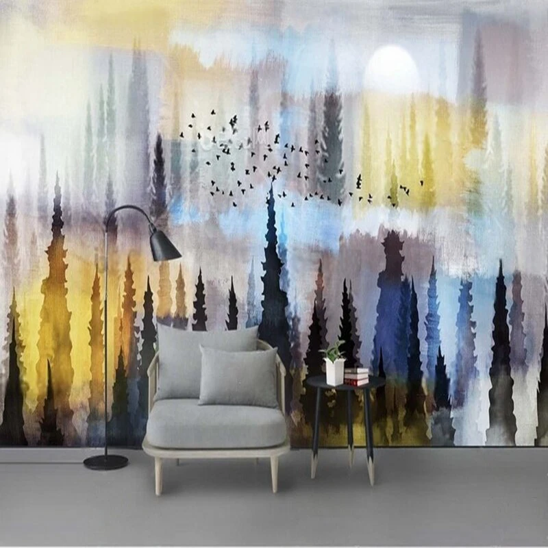 

Simple and modern European-style hand-painted forest abstract landscape TV luxury home sofa background wall painting