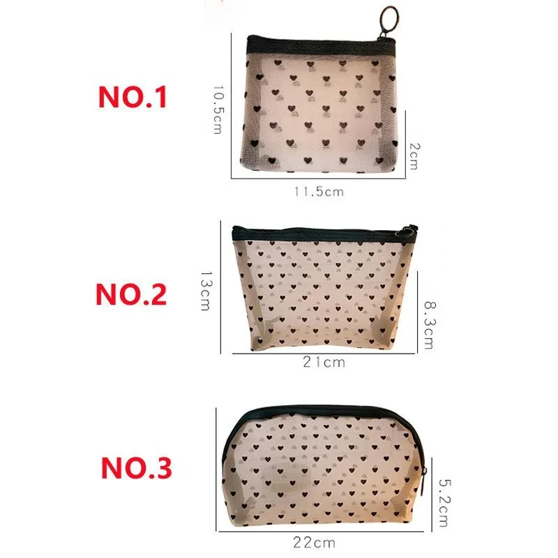 1PC Heart Women Men Necessary Cosmetic Bag Transparent Travel Organizer Fashion Small Large Mesh Toiletry Bags Makeup Pouch