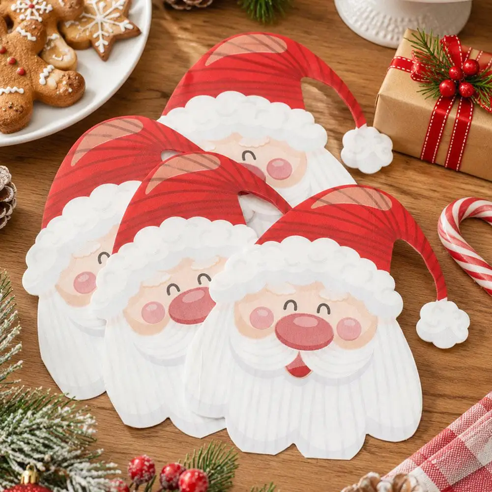 20Pcs Disposable Christmas Napkins Santa Claus Shaped Beverage Paper Napkins Holiday Dinner Party Table Decoration Supplies