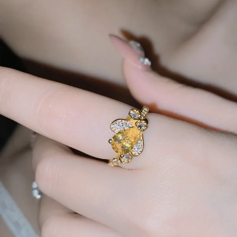 MDL Moissanite Style été nouvelle luciole nuit étincelle anneau 18k plaqué Vintage Niche nid d'abeille nid d'abeille anneau