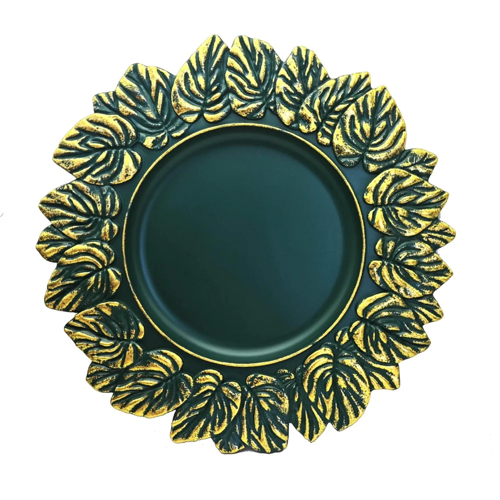 Retro Luxury Gold Leaf Lace Decorative Plate Wedding Fruit Serving Charger Plate Elegant Home Decor Kitchenware