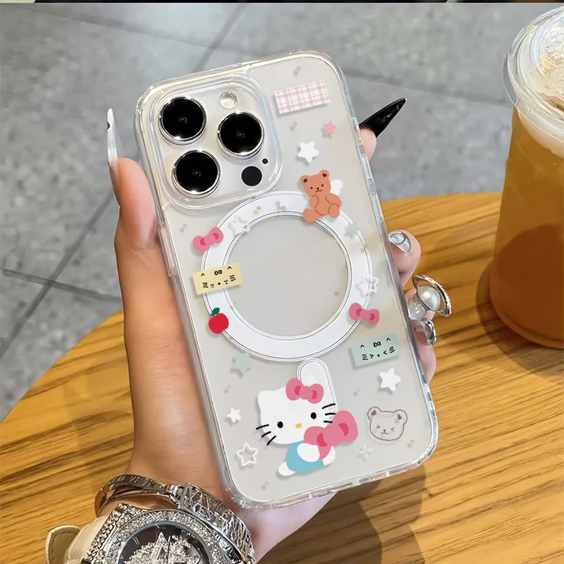 

Kawaii Hello Kitty Magnetic Phone Case Anime Suitable for Apple 11/12/13/14/15/16/per/pormax/plus Earthquake-proof Anti-fall
