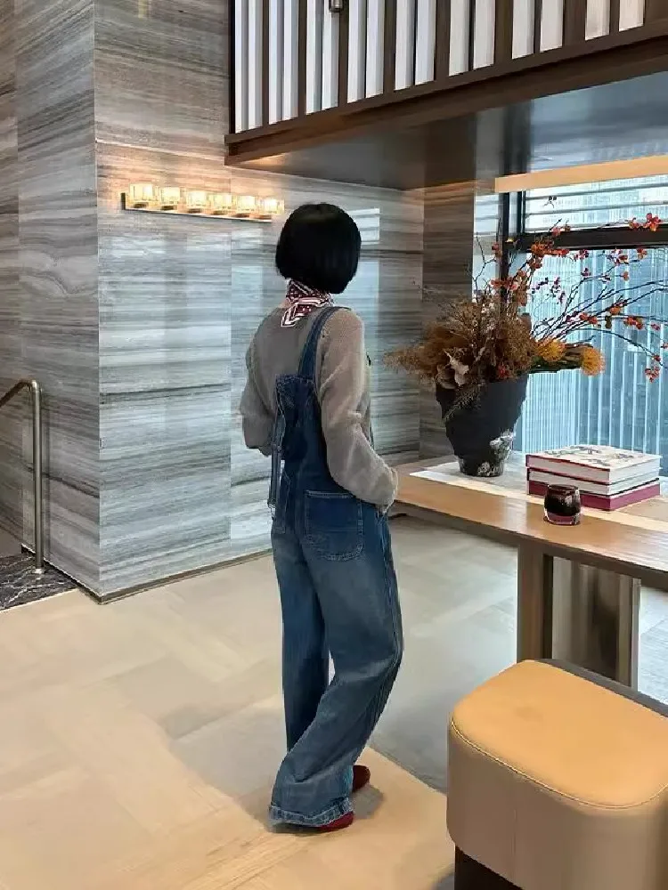 American Sle Vintage Denim Overalls Women's Spring Summer Small Size New Loose Slimming Wide Leg Jumpsuit High Waist