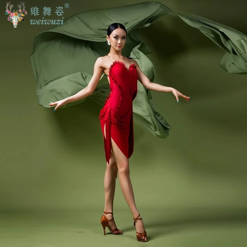 Latin Dance Praxis Kleidung Angepasst Senior Quaste Sexy Hüfte Wrap Rock Tango Chacha Samba Professionelle Leistung Kostüme