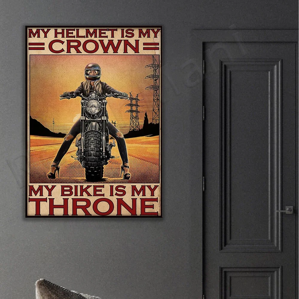 motorcycle racer biker girl poster my helmet is my crown my bike is my throne poster, racer gift