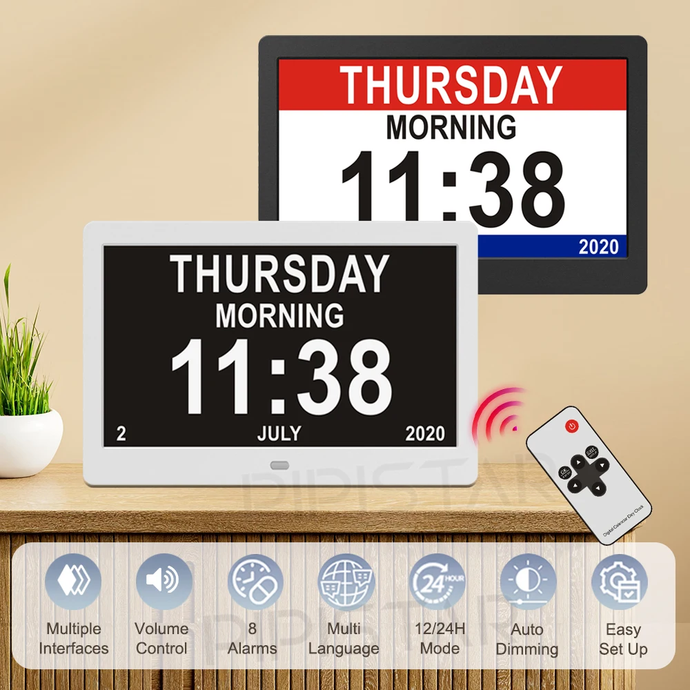 

10.1/7-inch home digital calendar dementia clock digital photo frame alarm clock medication time reminder for the elderly