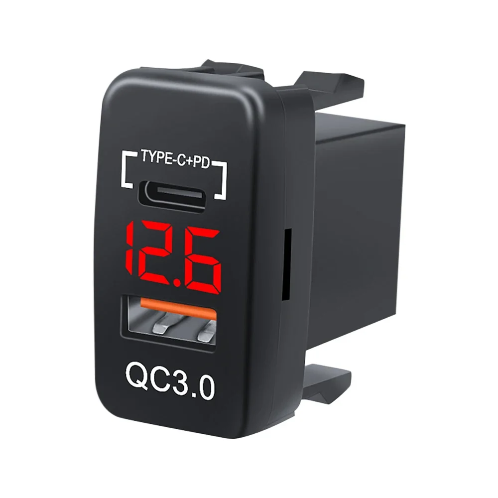 Gran oferta 12V-24V coche QC3.0 tipo C PD con salida de voltímetro LED adaptador de cargador impermeable puerto de carga USB par